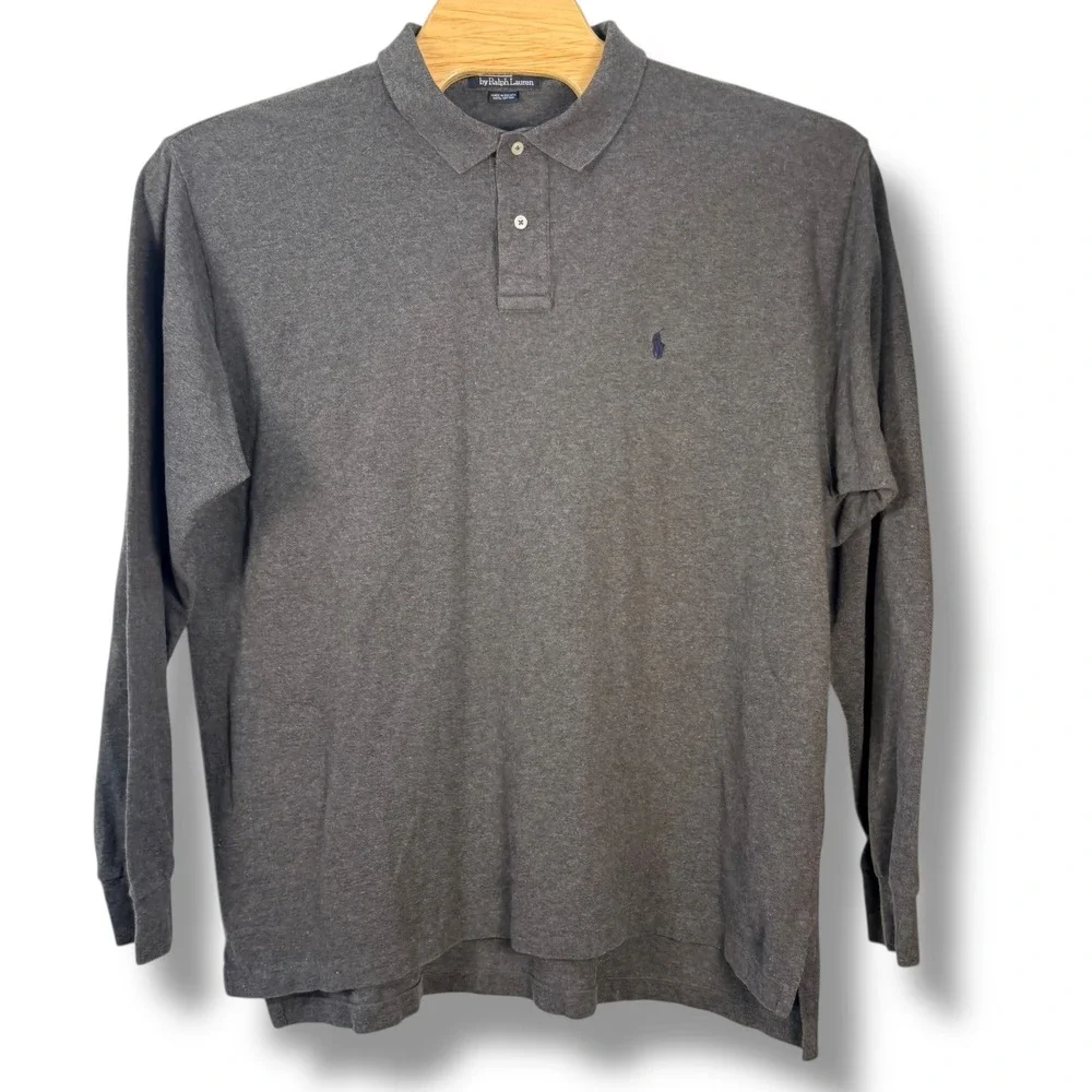 Vintage Polo Ralph Lauren Long Sleeve Polo Men XXL Gray‎ Cotton Pony Preppy Golf